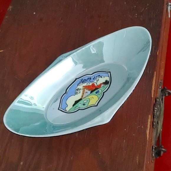 VTG Dish Noritake small turquoise lustreware handpainted dish made in Japan - Picture 1 of 5